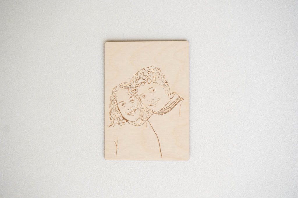 Lijnportret op hout A3 (29,7x42cm), 6mm dik